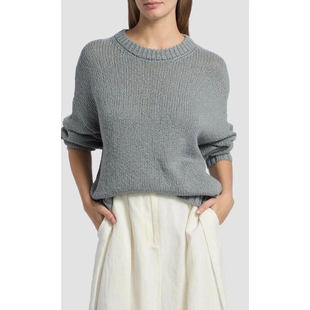 Jenni Kayne Foster Cotton Oversized Sweater Sz S Slate Grey Fisherman Cottage